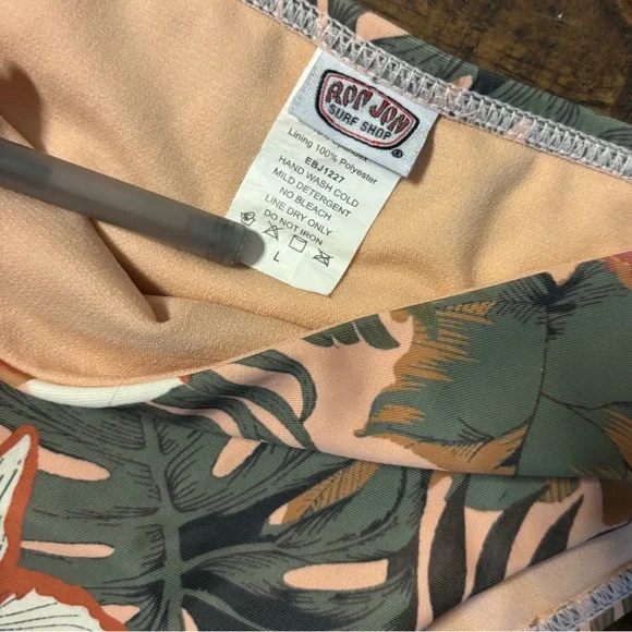 Ron Jon Swimsuit Two Piece Cheeky Bikini Tropical Print Size L Peach Green - Picture 7 of 9
